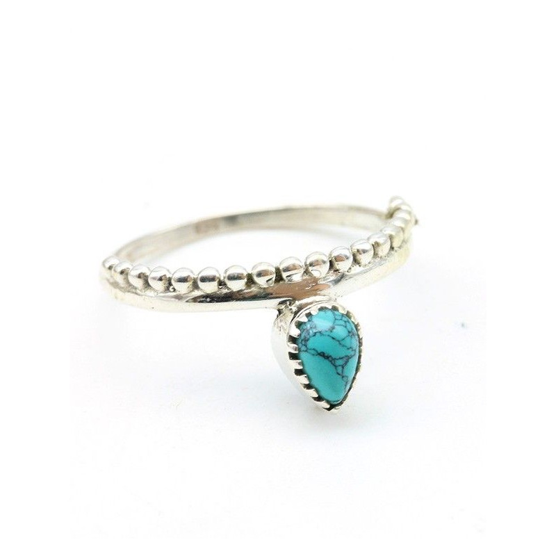 Bague argent goutte turquoise - Mosaik bijoux indiens