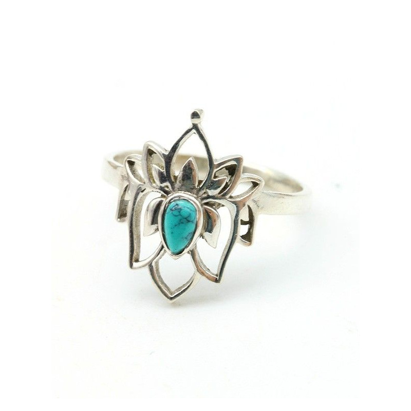 Bague lotus turquoise - Mosaik bijoux indiens