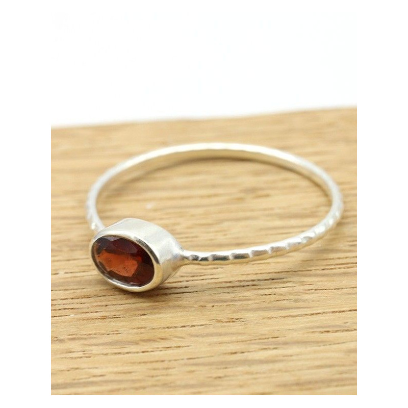 Bague argent fine et pierre bordeaux -  Mosaik bijoux indiens