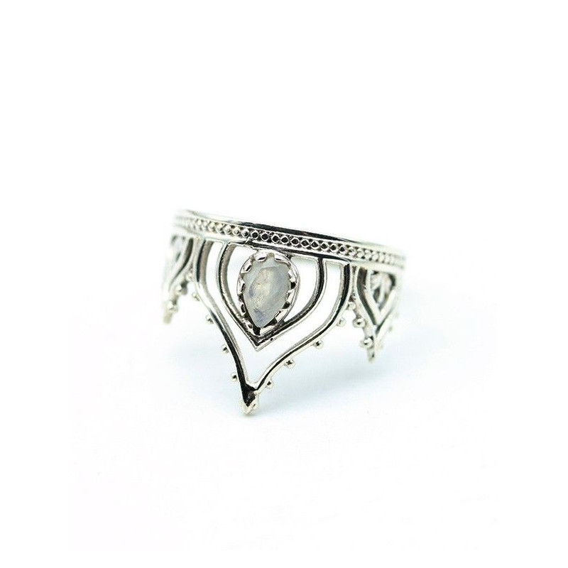Bague argent pierre blanche - Mosaik bijoux indiens