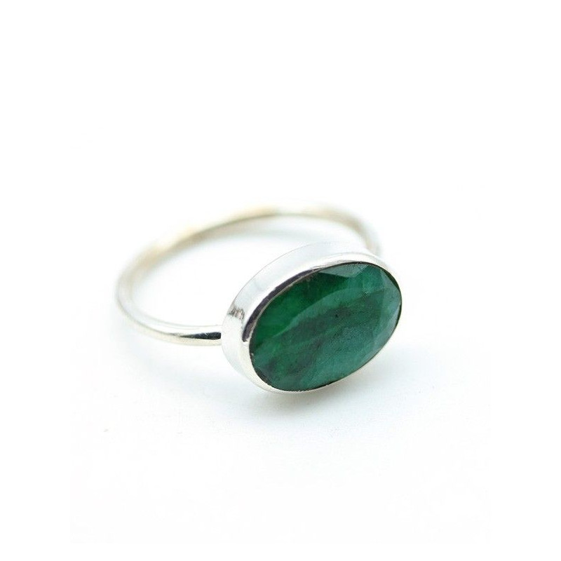 Bague argent émeraude taillée - Mosaik bijoux indiens