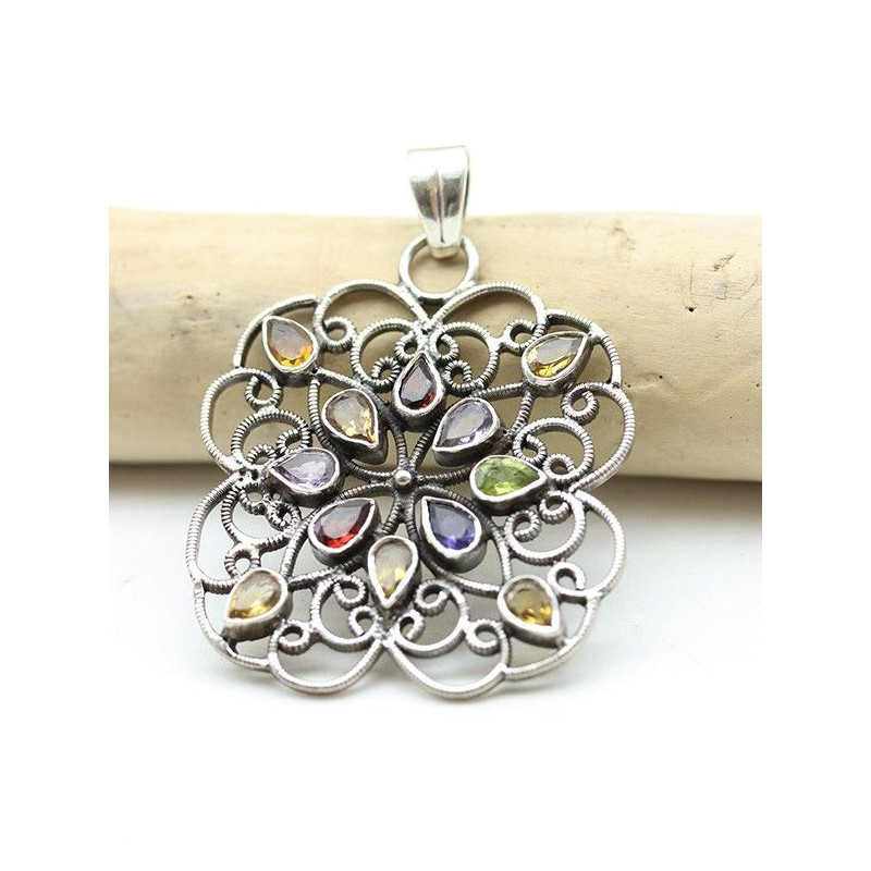 pendentif pierres taillées - Mosaik bijoux indiens pendentif pierres taillées - Mosaik bijoux indiens