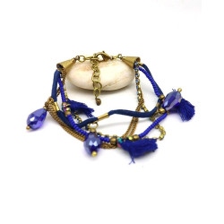 bracelet bleu pompon -...