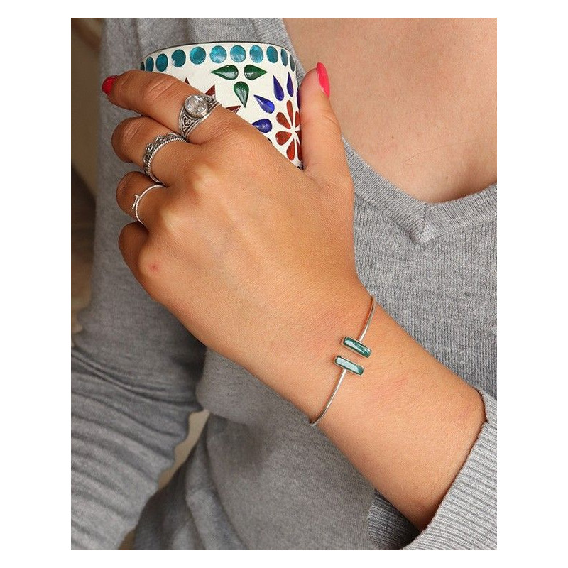 Bracelet argenté 2 agate - Mosaik bijoux indiens