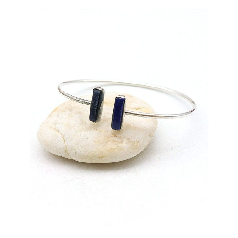 Bracelet argenté pierre bleue lapis lazuli - Mosaik bijoux indiens