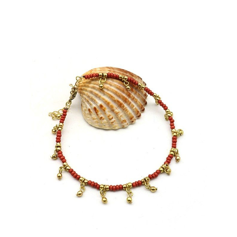 Chaine de pied rouge - Mosaik bijoux indiens