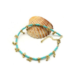 Chaine de pied turquoise à...