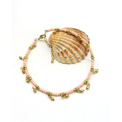Chaine de cheville rose-pâle et pampilles dorées Mosaik Bijoux Indiens - 4