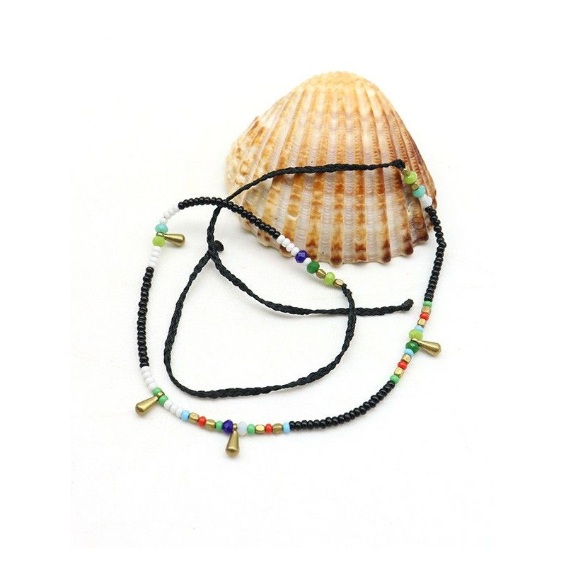 Bracelet de cheville perles noires Mosaik Bijoux Indiens - 1