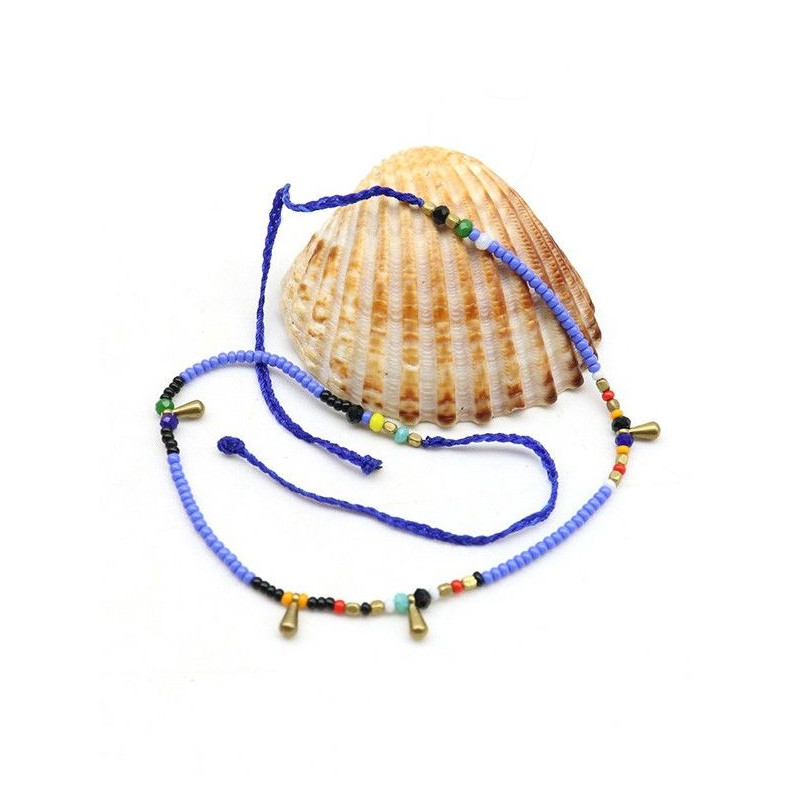 Chaine de pied perles bleues - Mosaik bijoux indiens