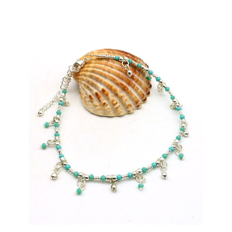 Bracelet de cheville turquoise et argenté Mosaik Bijoux Indiens - 1