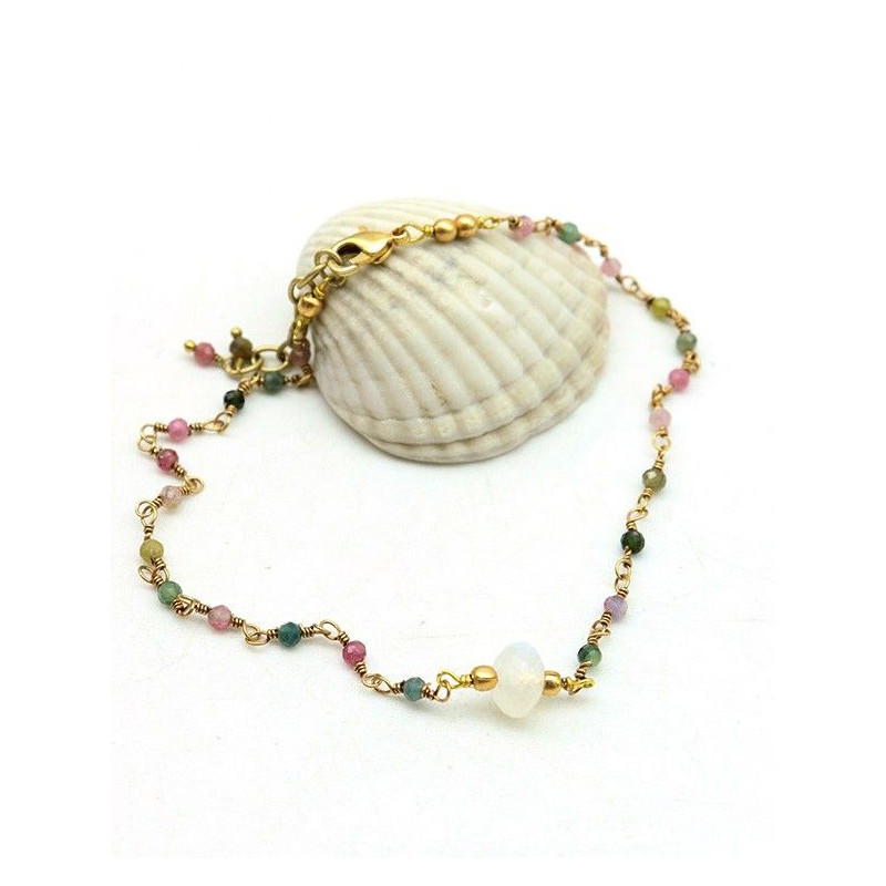 Chaine de cheville laiton et tourmaline - Mosaik bijoux indiens