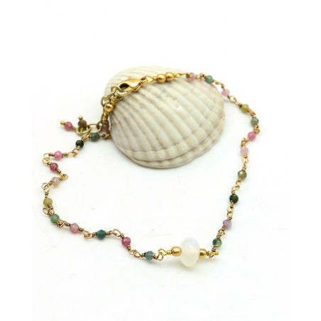 Chaine de cheville laiton et tourmaline - Mosaik bijoux indiens