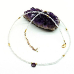 collier quartz rose facetté...