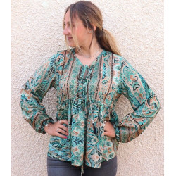 Tunique turquoise et beige à motifs Mosaik Bijoux Indiens - 4