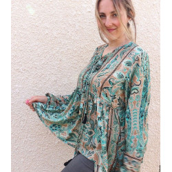 Tunique turquoise et beige à motifs Mosaik Bijoux Indiens - 6
