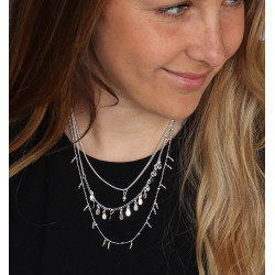 Collier 3 rangs argenté -...