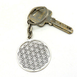 Porte clef argenté fleur de...