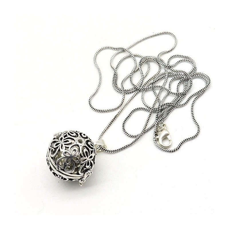 Bola de grossesse argenté motifs fleurs - Mosaik bijoux indiens Bola de grossesse argenté motifs fleurs - Mosaik bijoux indiens