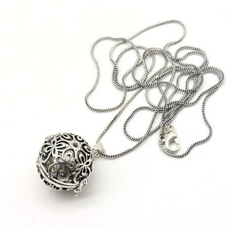 Bola de grossesse argenté motifs fleurs - Mosaik bijoux indiens
