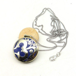 Pendentif Aum argenté bleu...