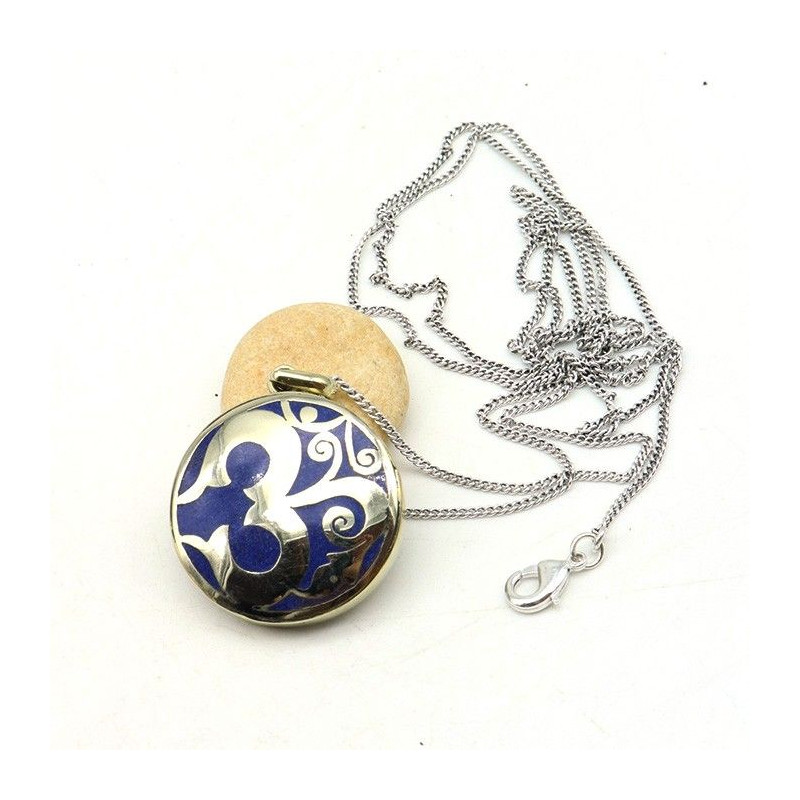 Pendentif Aum argenté bleu - Mosaik bijoux indiens