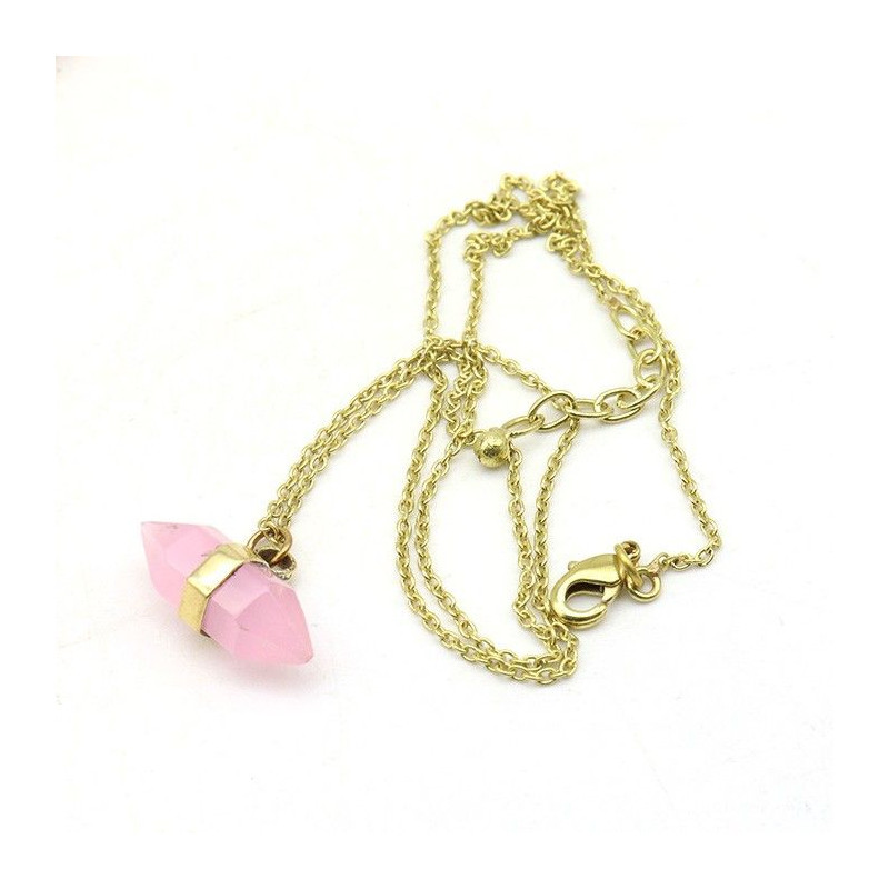 Pendentif quartz rose en laiton - Mosaik bijoux indiens Pendentif quartz rose en laiton - Mosaik bijoux indiens