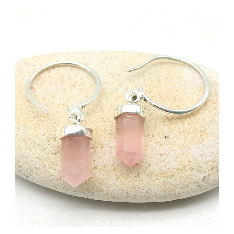 Boucles d'oreilles argent quartz rose Mosaik Bijoux Indiens - 1