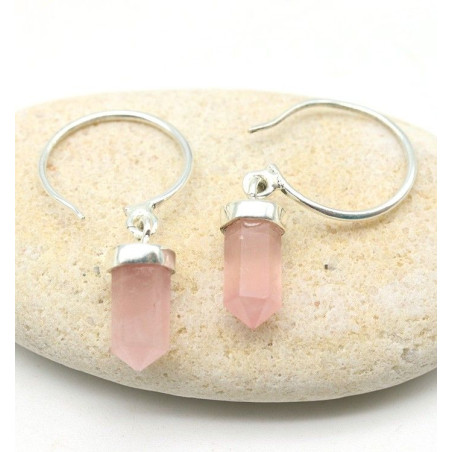 Boucles d'oreilles argent quartz rose Mosaik Bijoux Indiens - 1