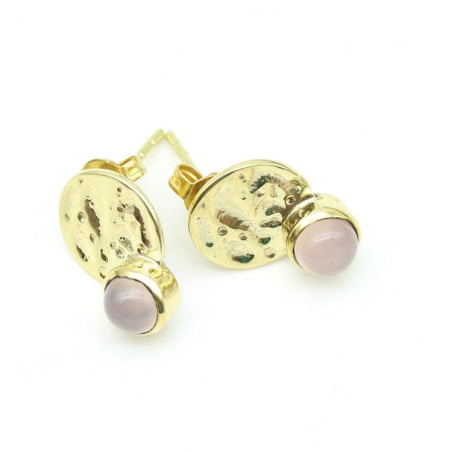 Clou d'oreille doré et quartz rose -  Mosaik bijoux indiens