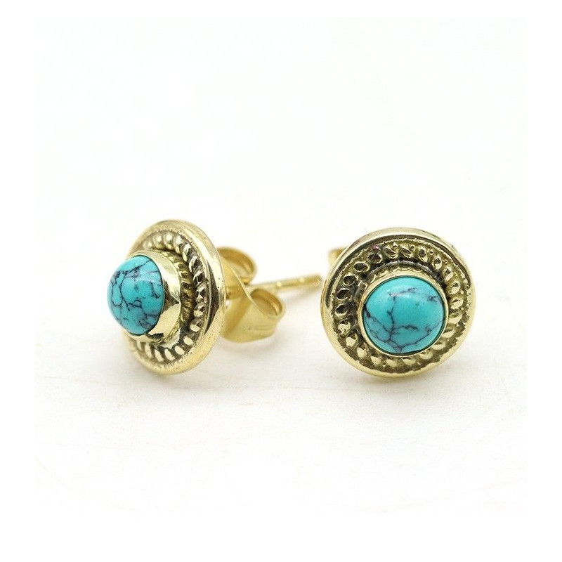 clou d'oreille laiton et turquoise - Mosaik bijoux indiens