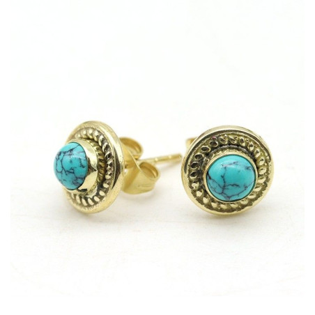 clou d'oreille laiton et turquoise - Mosaik bijoux indiens