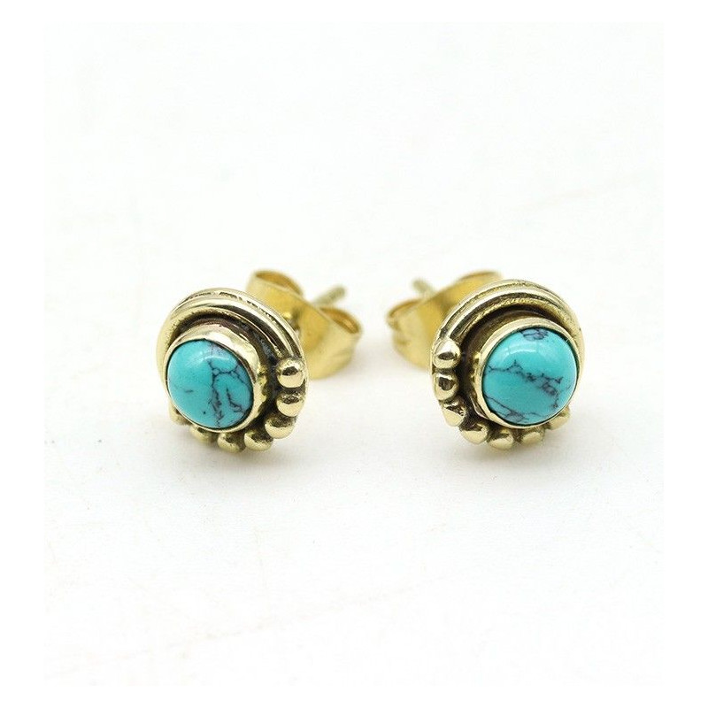 clou d'oreille laiton et turquoise - Mosaik bijoux indiens