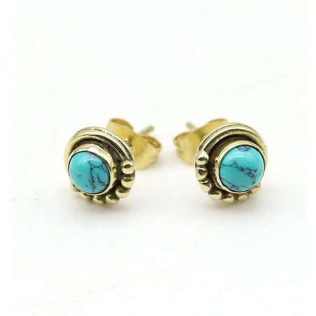clou d'oreille laiton et turquoise - Mosaik bijoux indiens