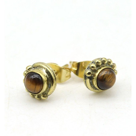 clou d'oreille oeil de tigre - Mosaik bijoux indiens