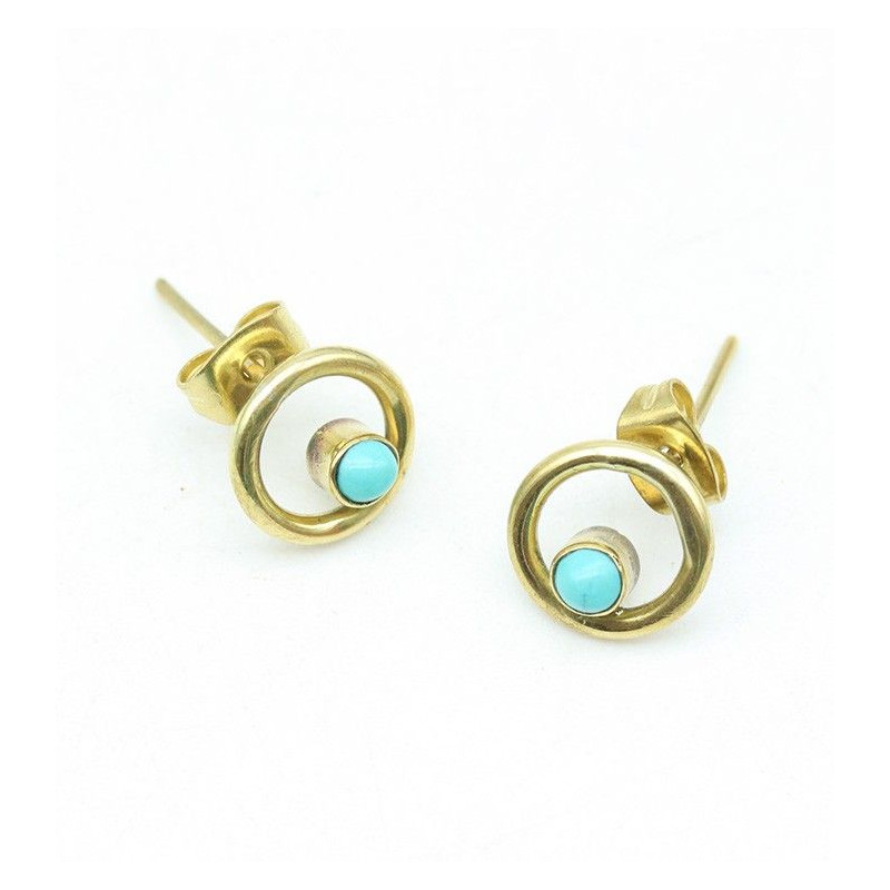 Clou d'oreille turquoise et doré - Mosaik bijoux indiens