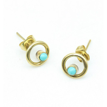 Clou d'oreille turquoise et doré - Mosaik bijoux indiens