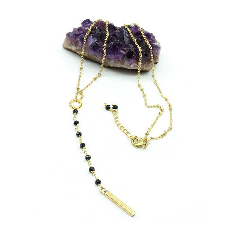 Collier fin doré et pierres noires - Mosaik bijoux indiens