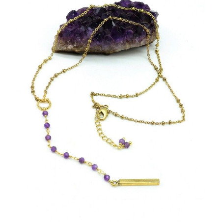 Sautoir améthyste doré - Mosaik bijoux indiens