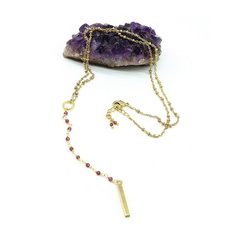 Collier doré en laiton et grenat - Mosaik bijoux indiens