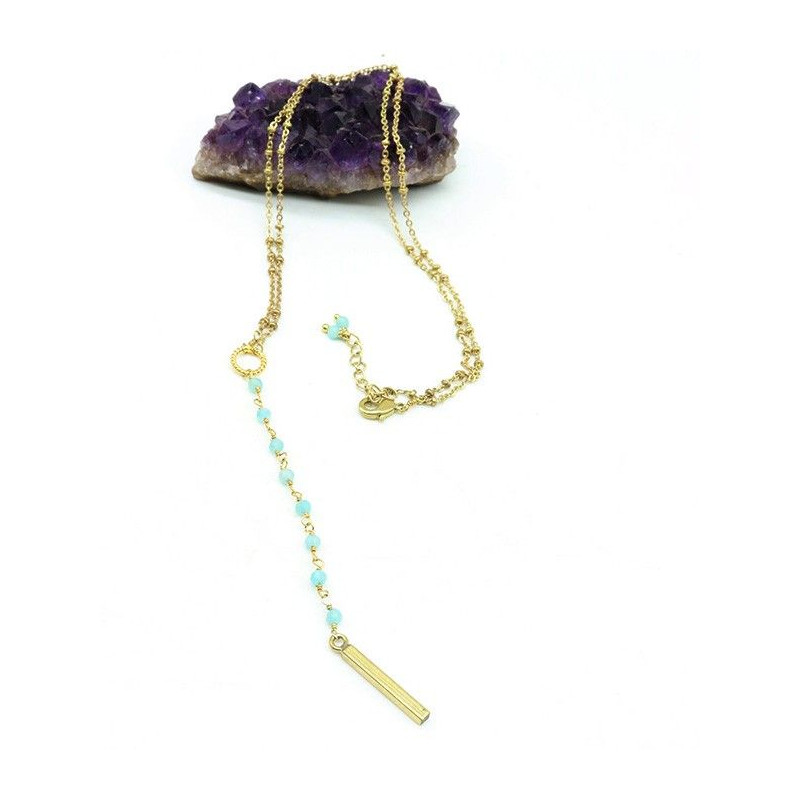 Sautoir doré et calcédoine bleue - Mosaik bijoux indiens Sautoir doré et calcédoine bleue - Mosaik bijoux indiens