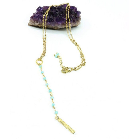 Sautoir doré et calcédoine bleue - Mosaik bijoux indiens