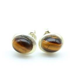 Clou d'oreille ovale oeil de tigre - Mosaik bijoux indiens