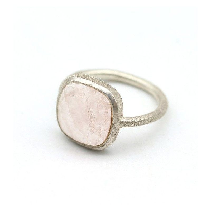 Bague argent brossé et quartz rose carré Mosaik Bijoux Indiens - 1