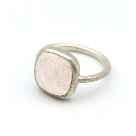 Bague argent brossé et quartz rose carré Mosaik Bijoux Indiens - 1