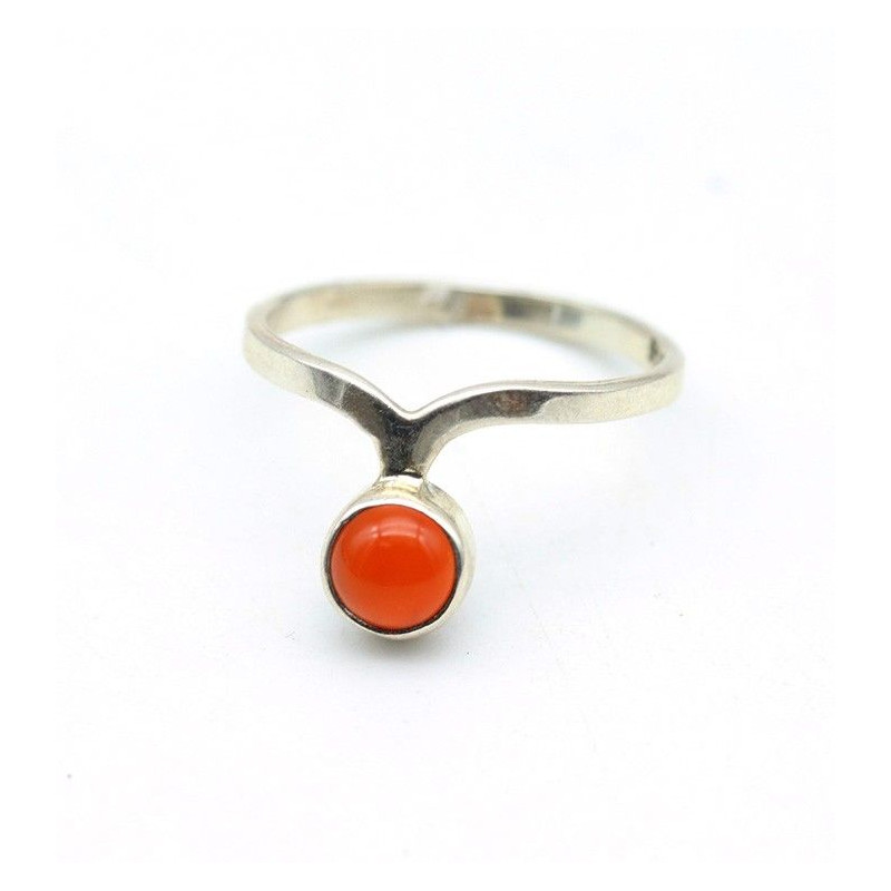 Bague fine argent et cornaline ronde Mosaik Bijoux Indiens - 1