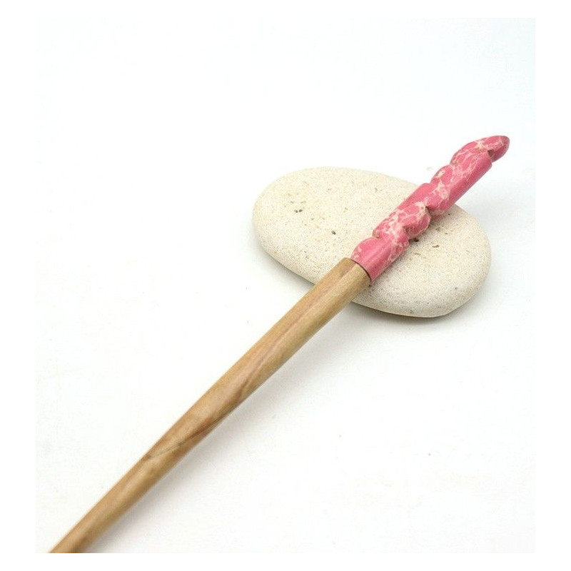 Pique cheveux bois rose et beige - Mosaik bijoux indiens