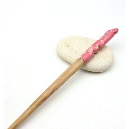 Pique cheveux bois rose et beige - Mosaik bijoux indiens