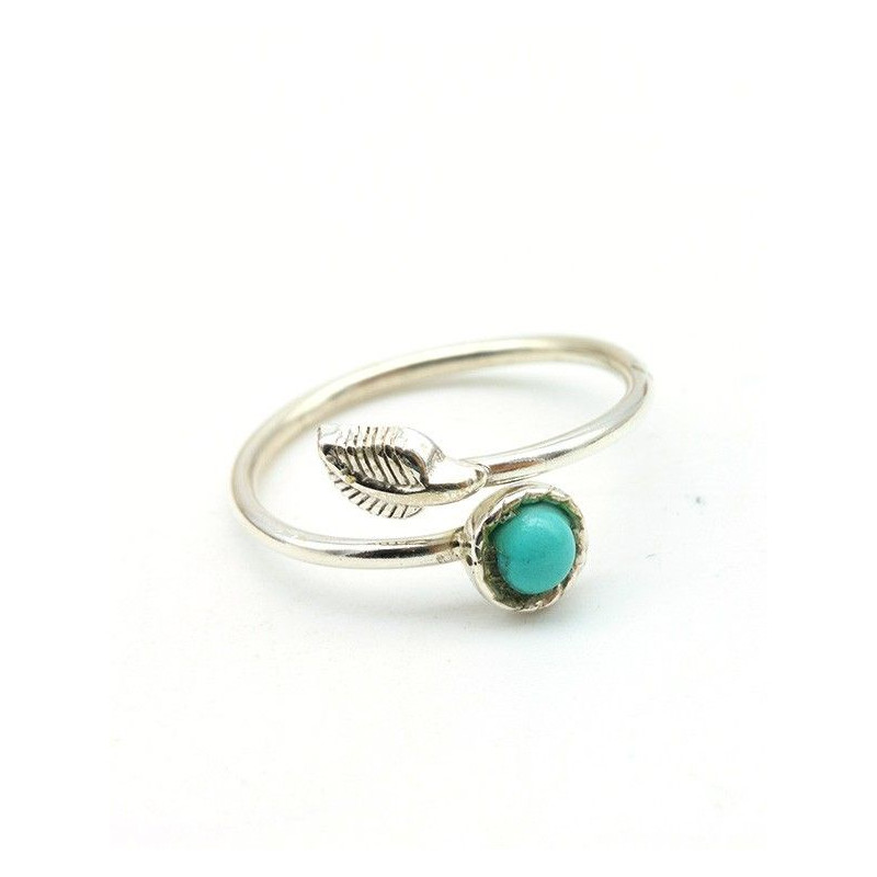 Bague turquoise et feuille argent Mosaik Bijoux Indiens - 1