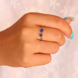Bague dorée pierre bleue -...